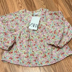NWT Zara Kids Multicolor Floral peasant long sleeve blouse cotton 3/4